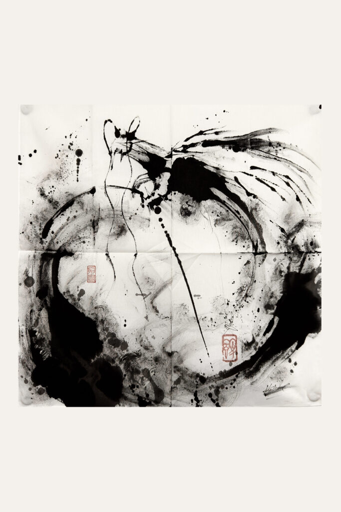 雲蒸龍変(ファブリック墨アート)